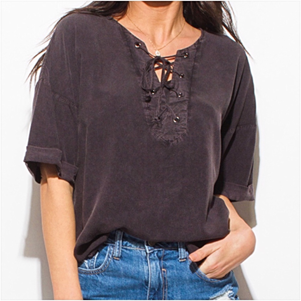 Mineral Wash Lace Up Perfect Top SMLXL - Picture 6 of 8